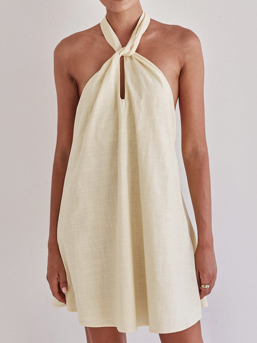 Sexy Vacation Wear Linen Loose Backless Chest Dresses