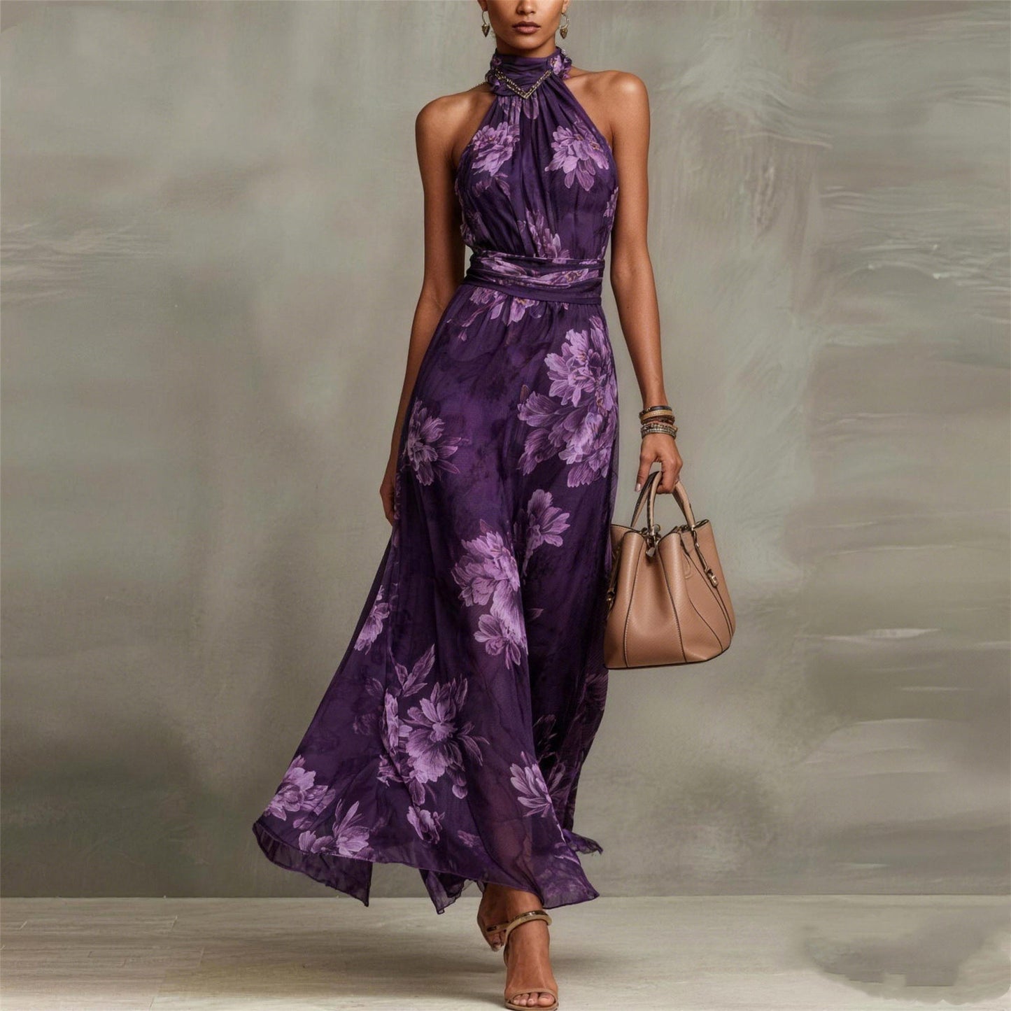 Women's Chiffon Slimming Halter Sleeveless Vacation Style Dress