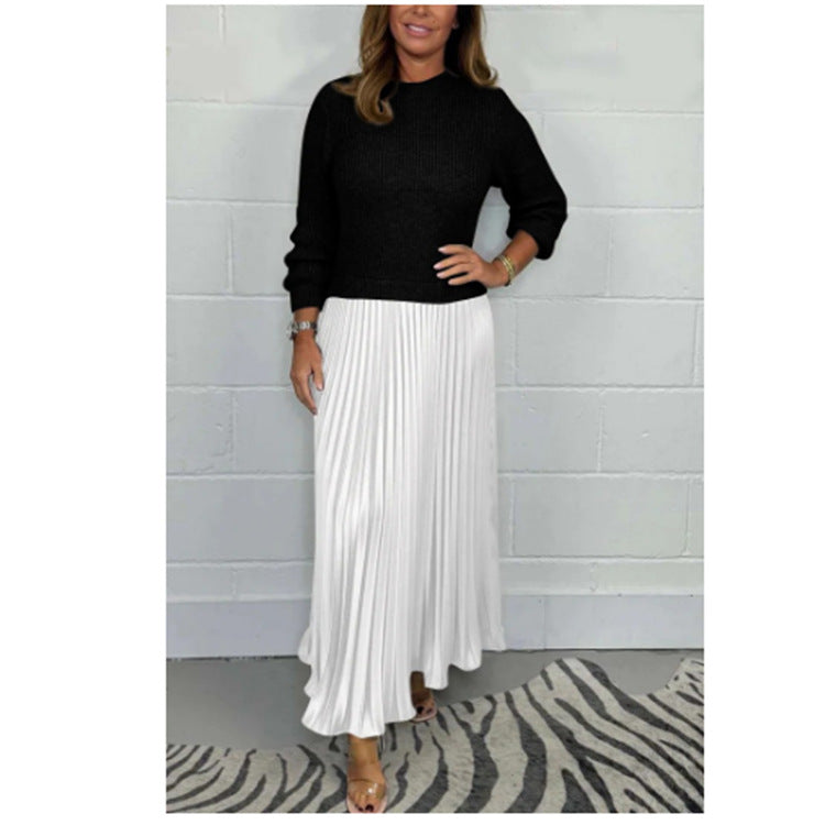 Women's Fashion Elegant Round Neck Dress Pleated Sweaters