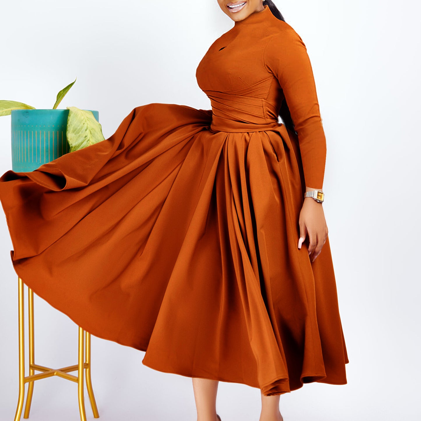 Women's Fashion Elegant Pleated African Large Swing Dress