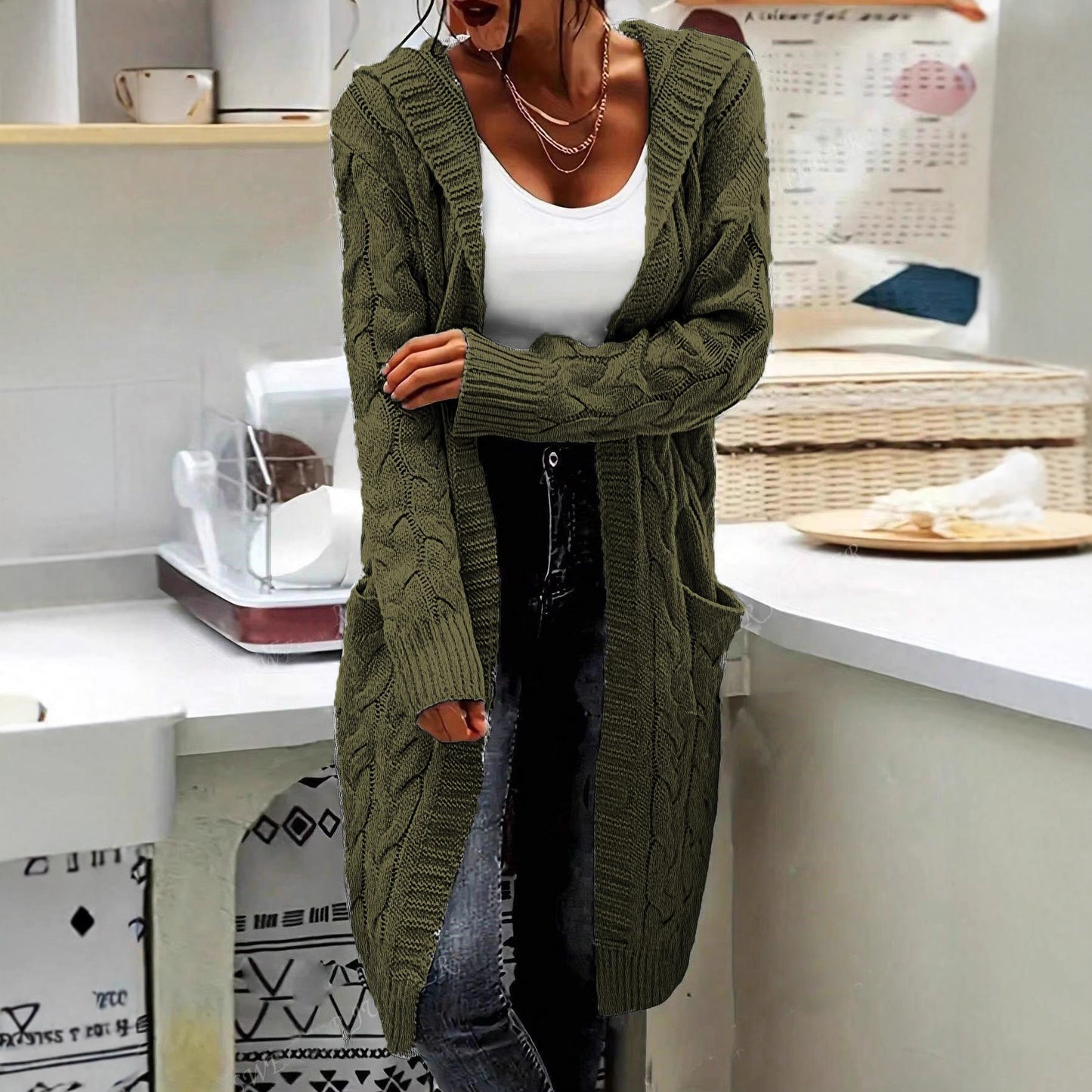 Women's Stylish Charming Hooded Pocket Twist Knitwear