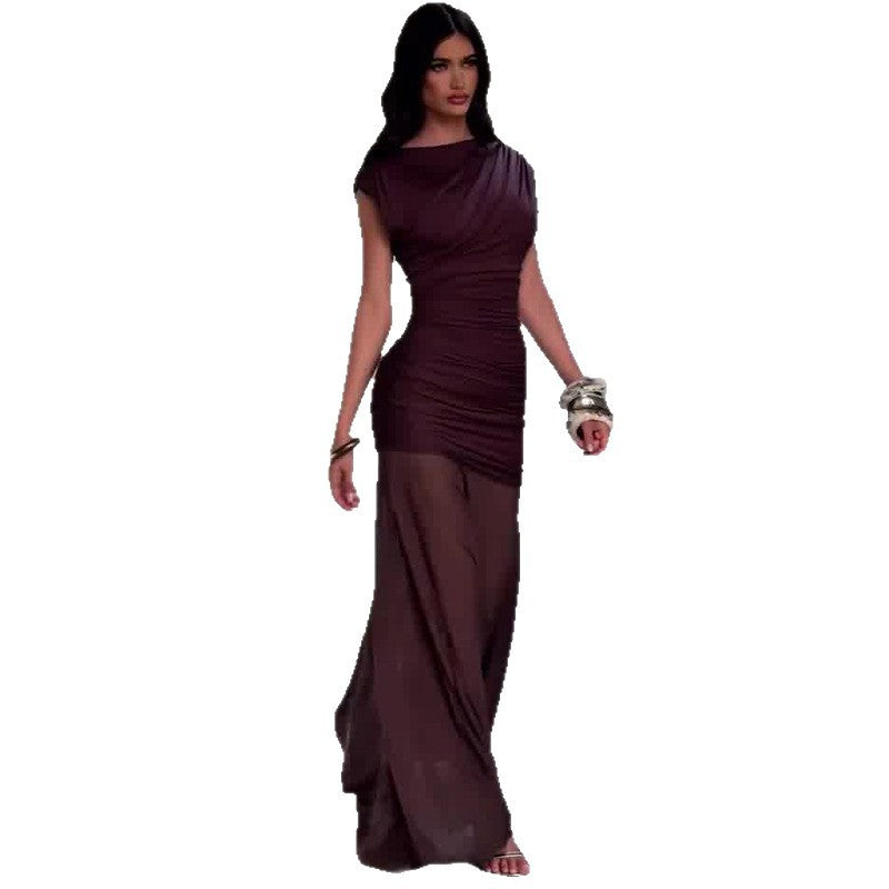 Women's Slim Fit Sexy Pleated Sleeveless Long Dresses
