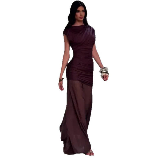 Women's Slim Fit Sexy Pleated Sleeveless Long Dresses