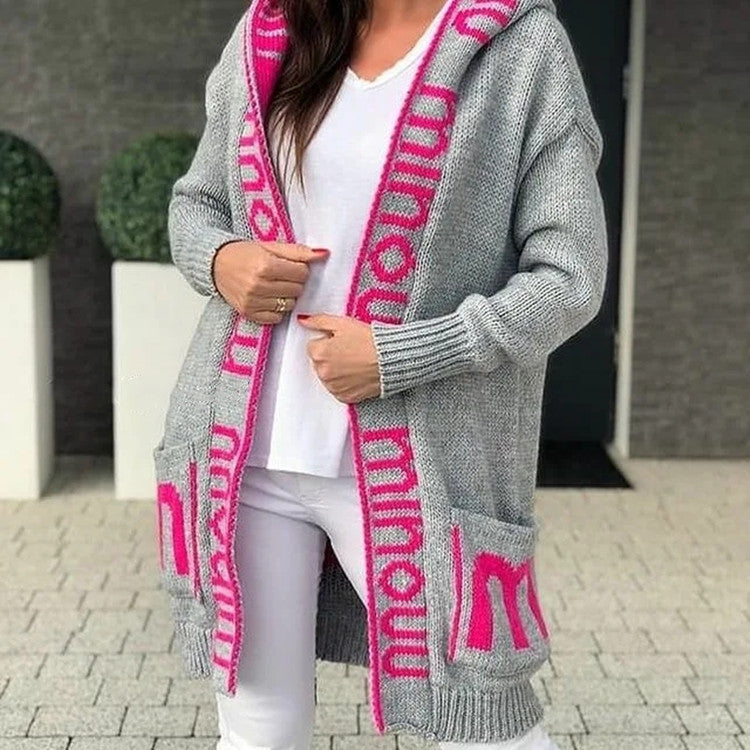 Women's Innovative Long Hooded Letter Knitted Sweaters
