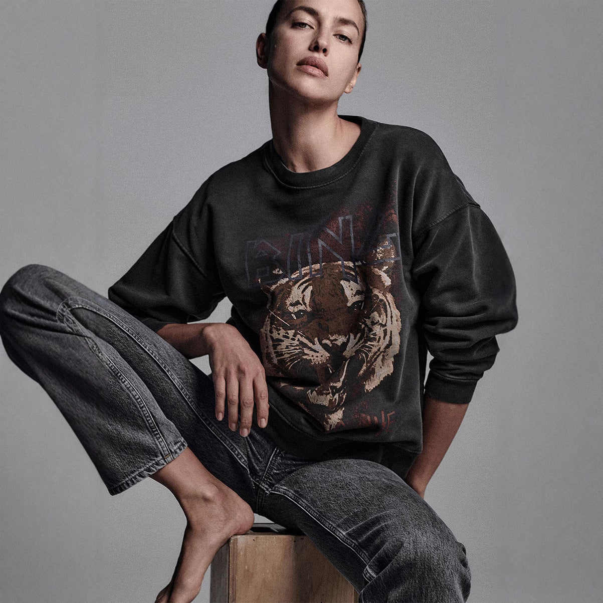 Women's Niche Tiger Head Chalk Digital Printing Washed Fried Sweaters