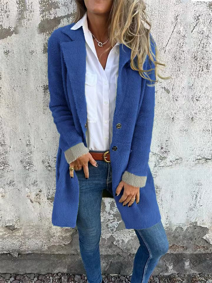 Women's Lapel Pocket Single-breasted Mid-length Plush Coats
