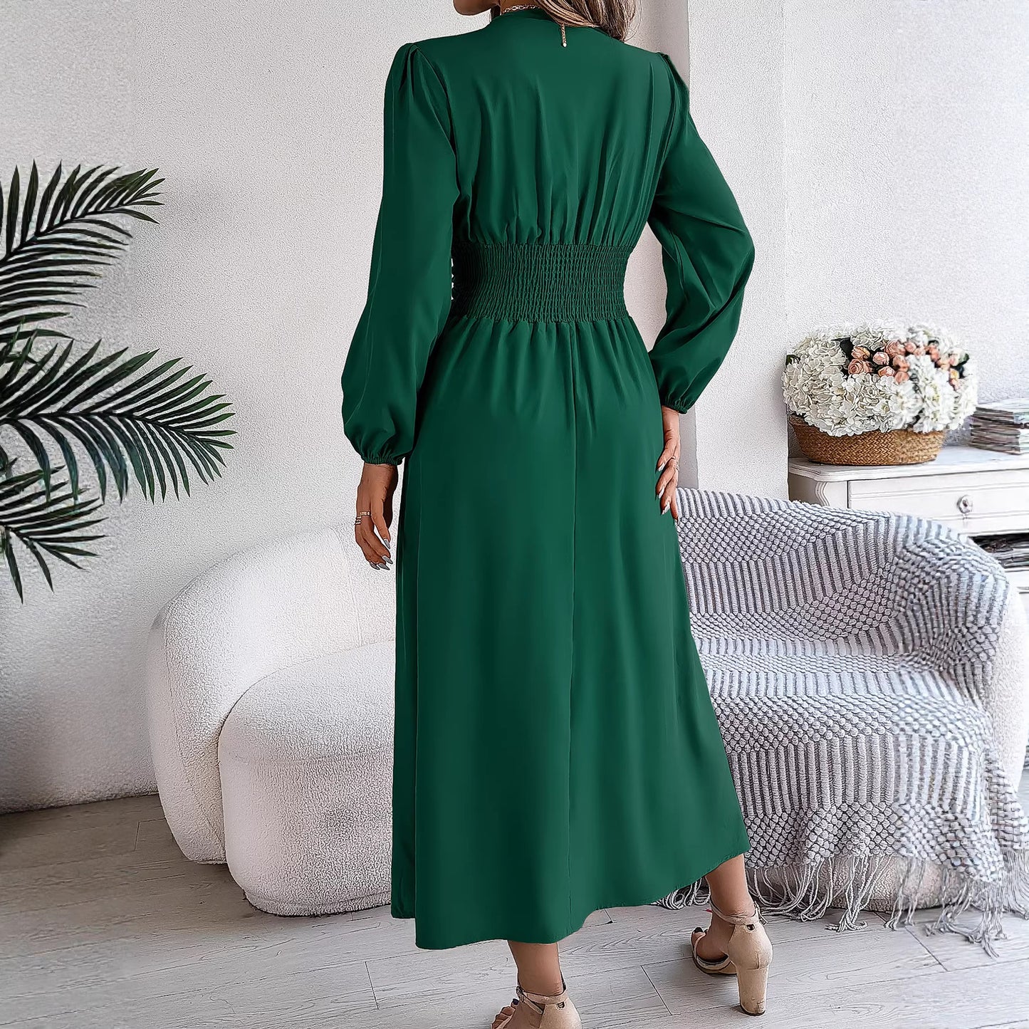Women's Solid Color Long Sleeve Sexy Slit Dress