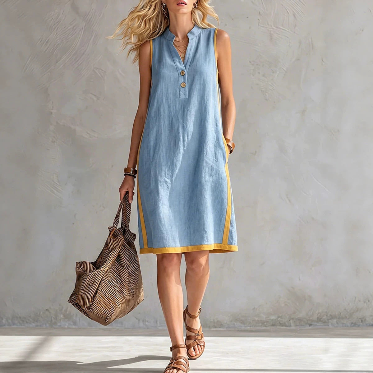 Women's Summer Sleeveless Casual Loose Cotton Linen Dress