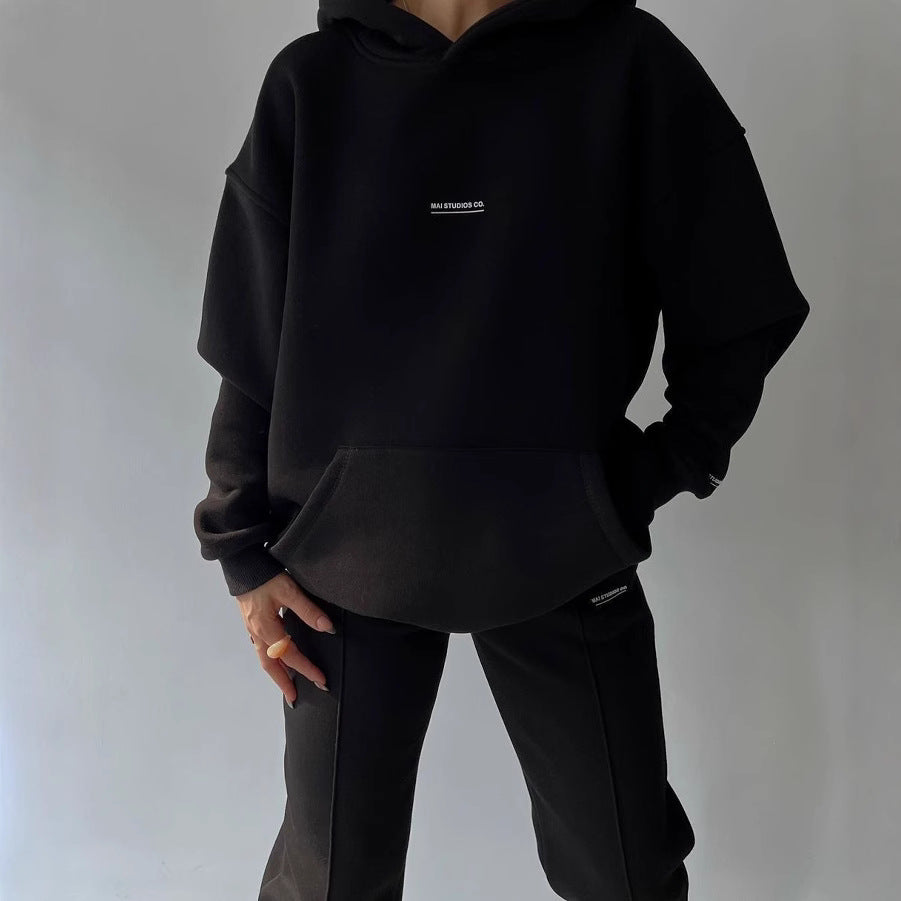 Women's Outfit Fleece-lined Long Sleeve Thick Trousers Fashion Casual Suit