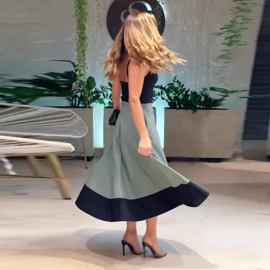 Women's Summer Shoulder Strap Color Stitching Casual Dresses