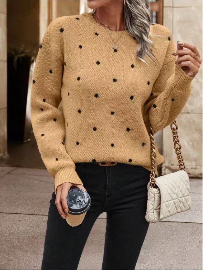 Women's Dot Round Neck Loose Niche Retro Sweater
