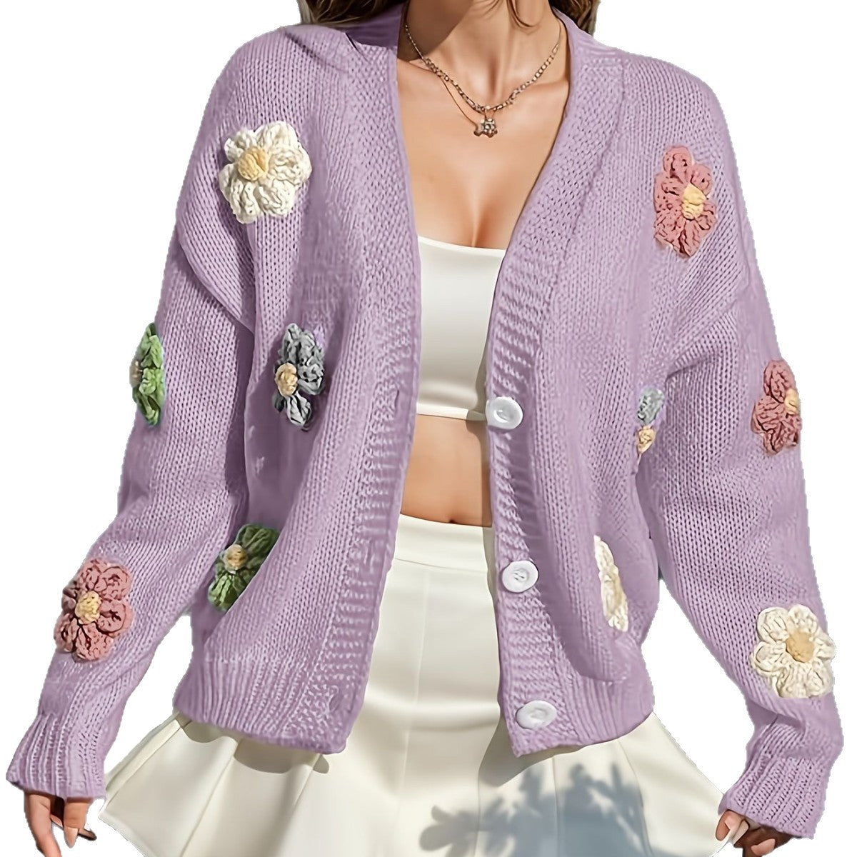 Women's Print Button Knitted Sweet Comely Cute Women's Sweater