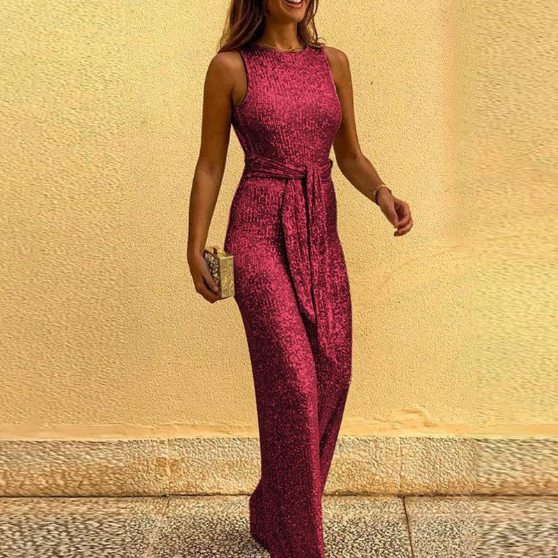Women's Summer Round Neck Sleeveless Personalized Sequined Sier Fashion Casual Suit