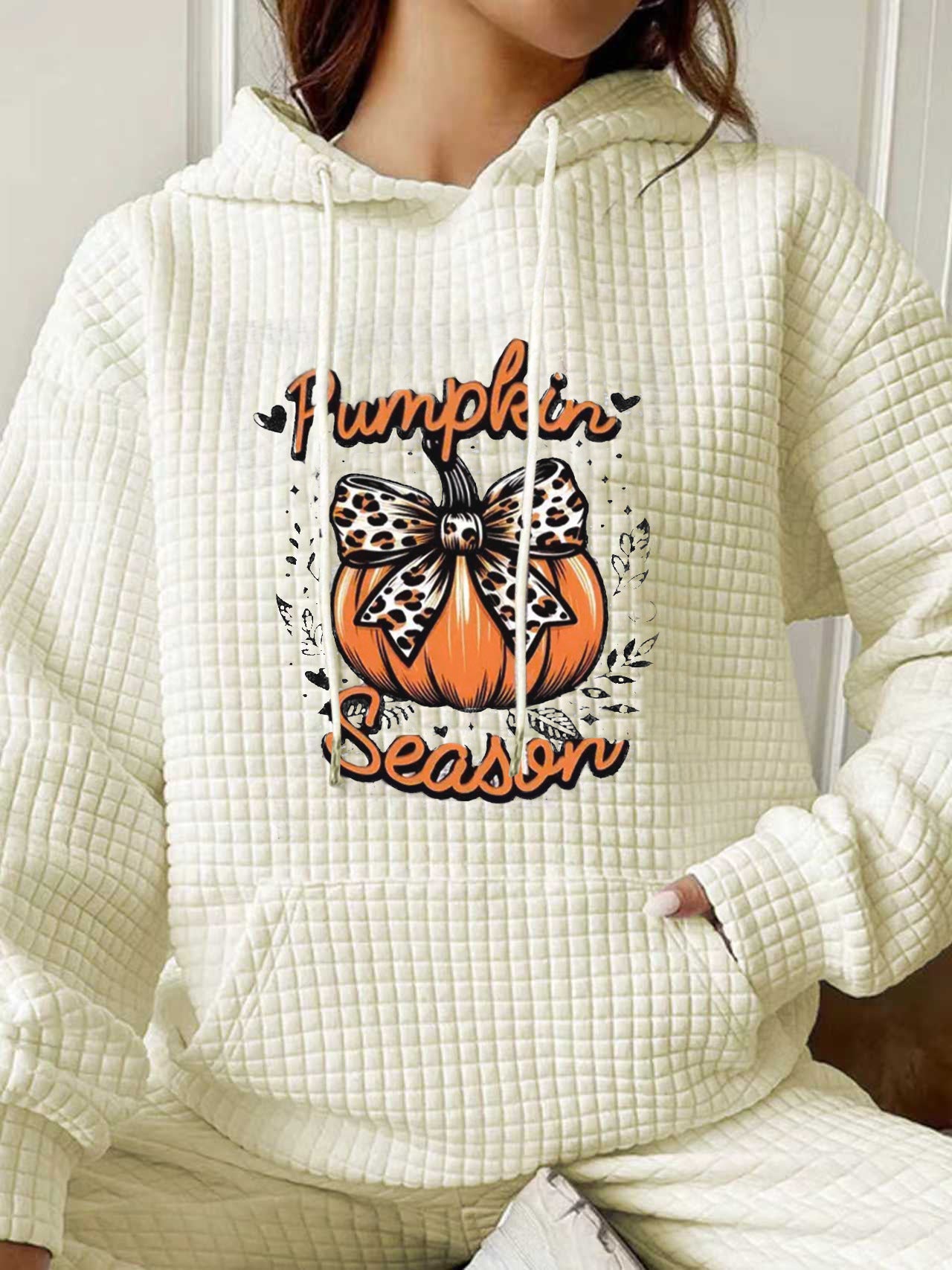 Women's Waffle Long Sleeve Pullover Halloween Printed Tops