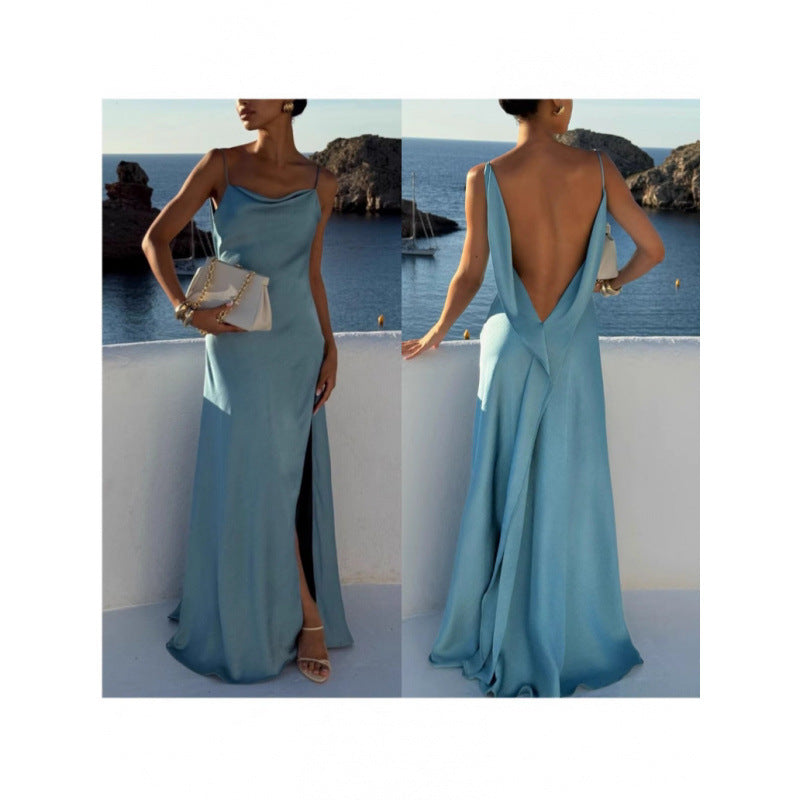 Elegant Sexy Solid Color Stitching Tied Dresses
