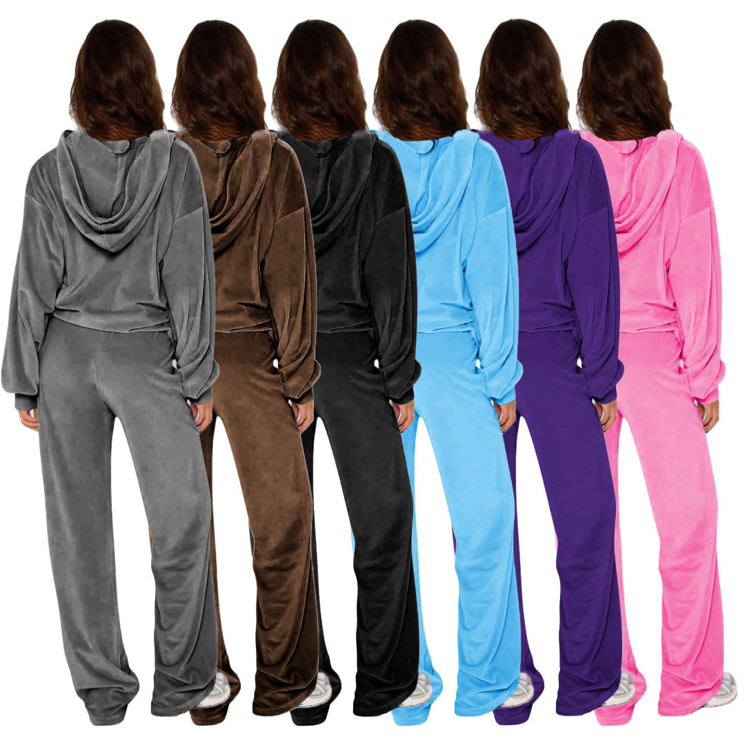 Women's Fashion Imported Veet Hoodie Two-piece Set Suits