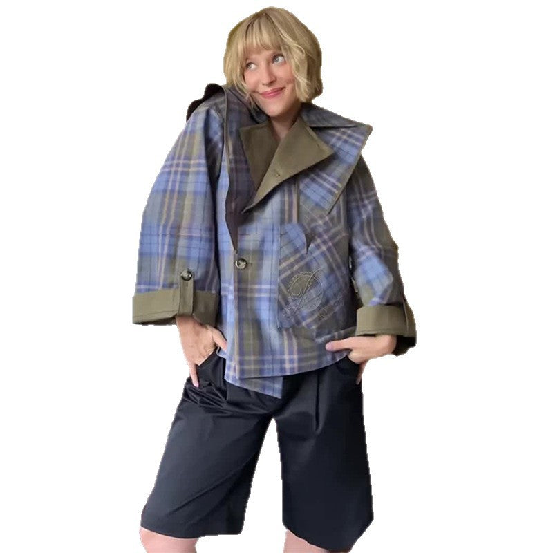 Women's Autumn Graceful Fashionable Plaid Long Sleeve Coats