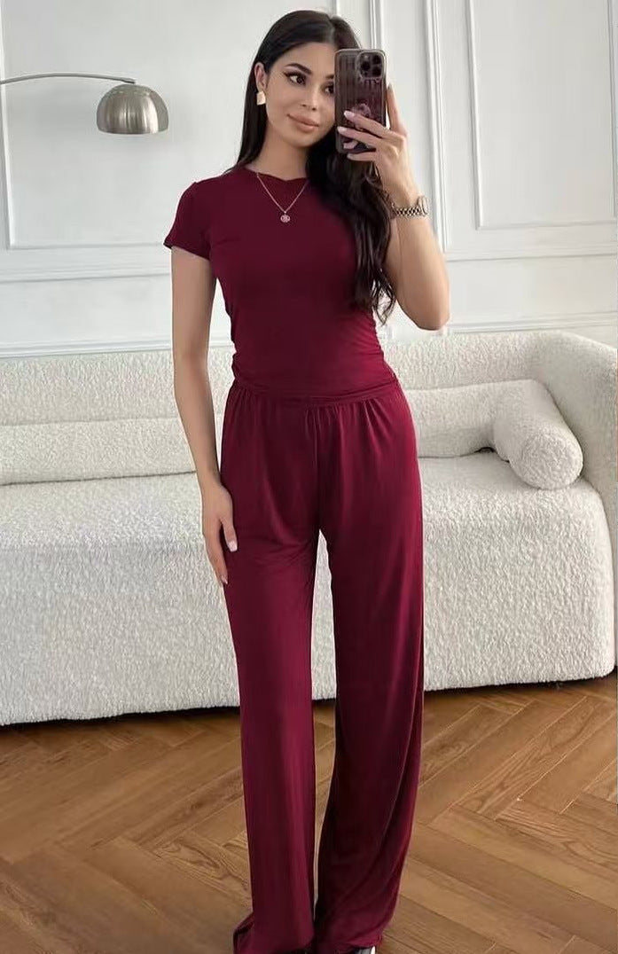 Women's Russian Knitting Short-sleeved T-shirt Trousers Two Suits