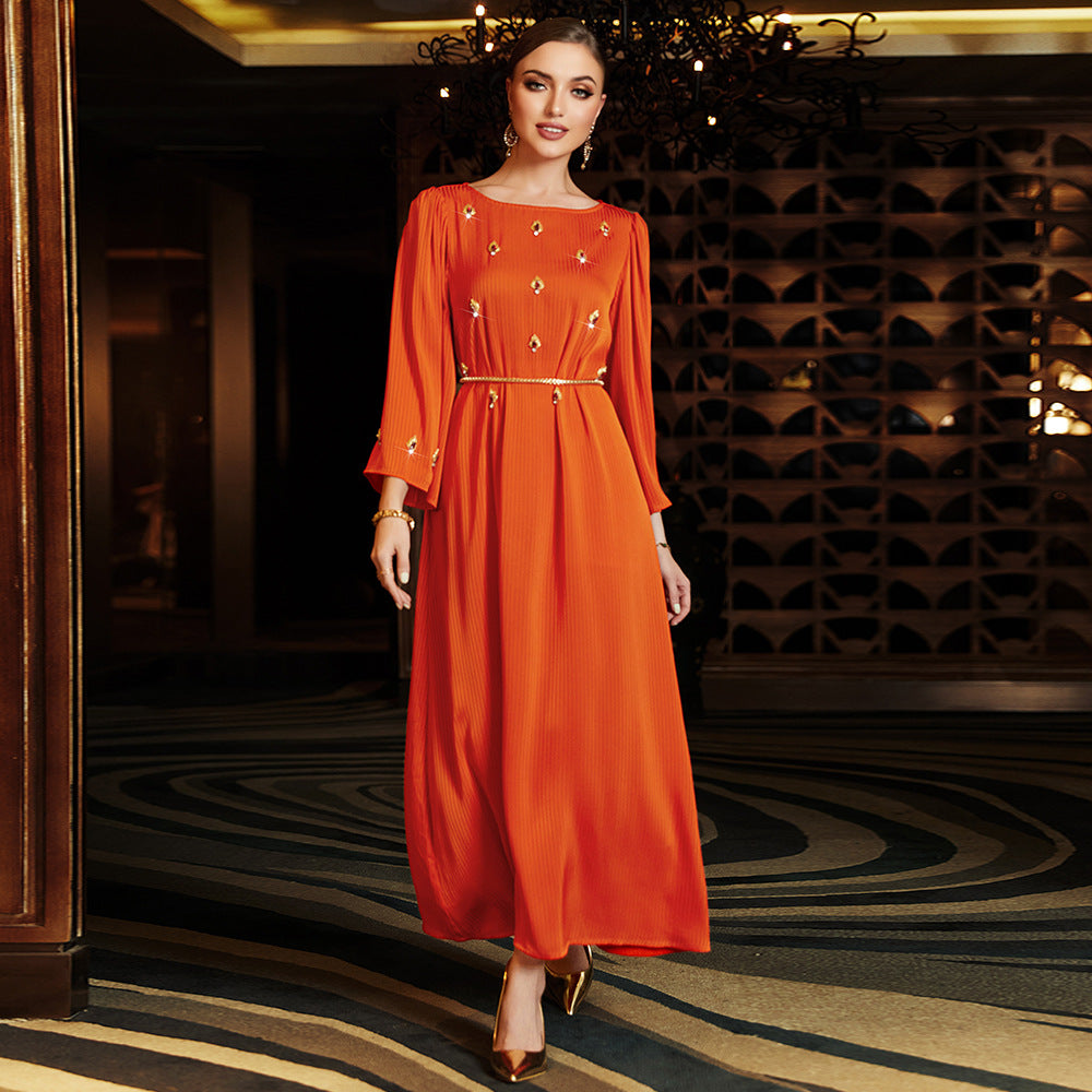 Burning Orange Diamond Knitted Dress Party Dresses