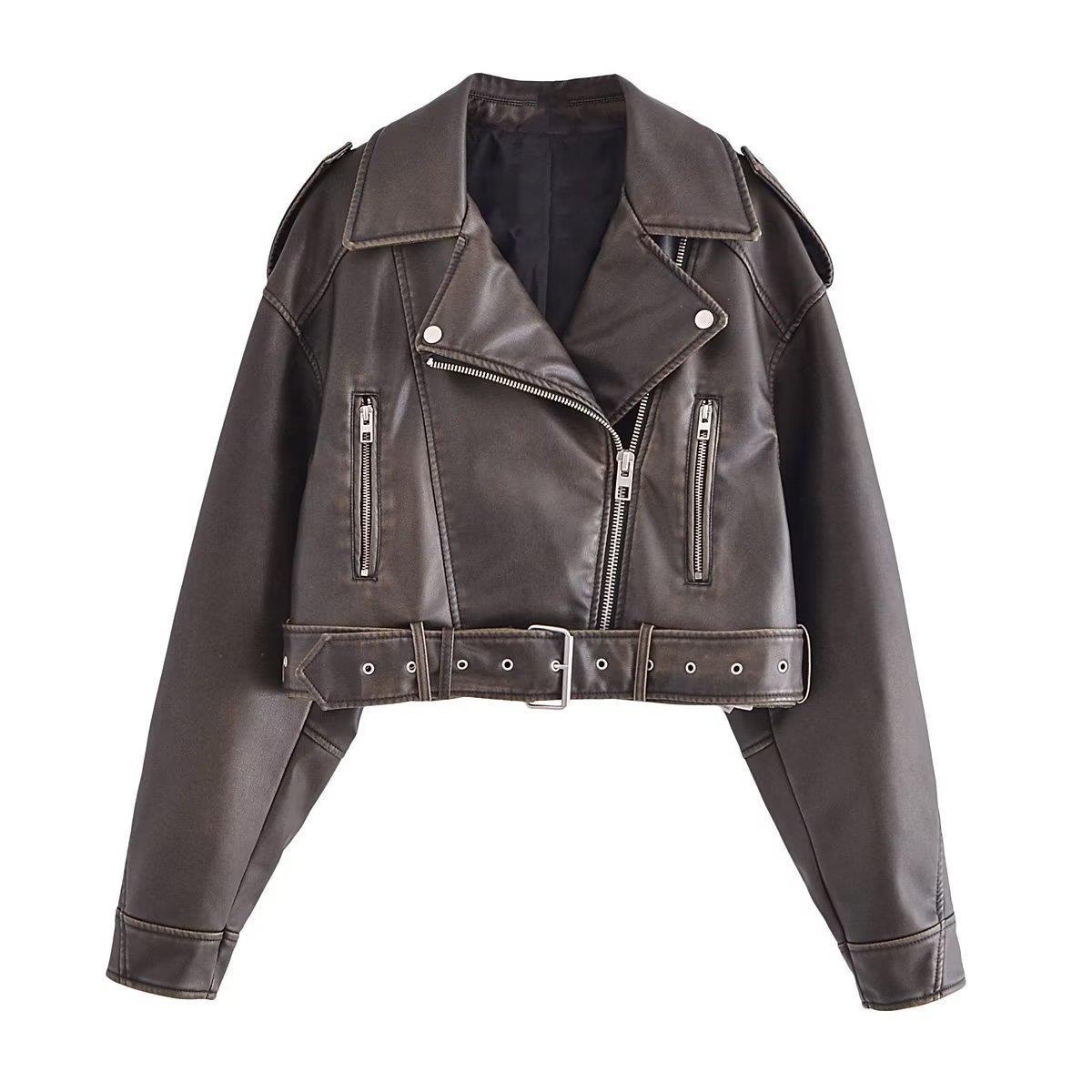 Women's Autumn Street Fashion Wash Imitation Leather Jackets