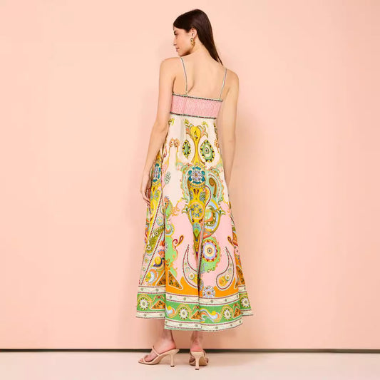 Women's Sling Temperament Printed High Waist Big Dresses