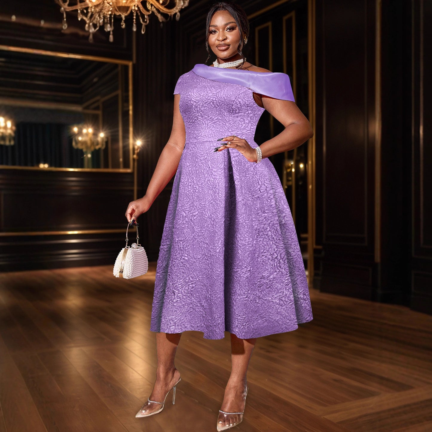 Jacquard Dress Party Banquet Diagonal Collar Dresses