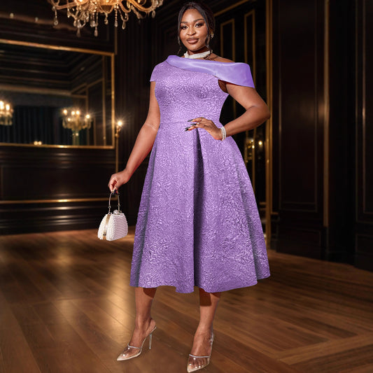 Jacquard Dress Party Banquet Diagonal Collar Dresses