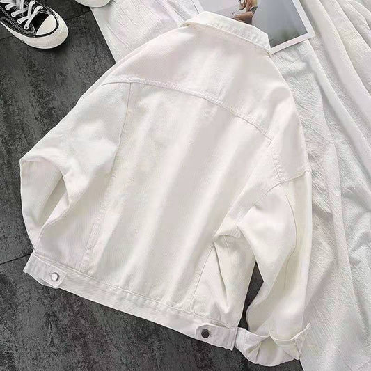 Women's Retro Loose White Cotton Cowboy Long-sleeved Jackets