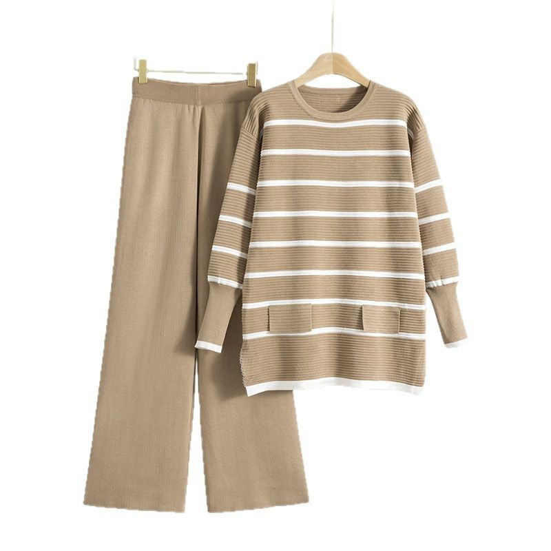 Women's Lazy Striped Slit Autumn Mid-length Pullover Pants