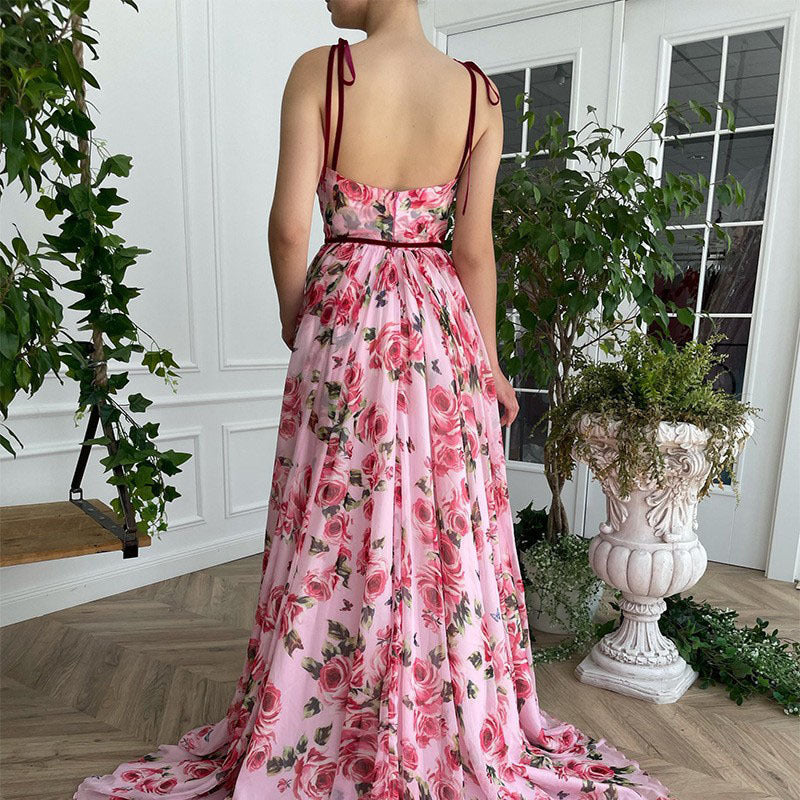 Women's Vintage Printed Long Sexy Sling Beach Casual Dress