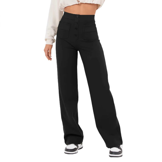 Women's Fashion Wear Casual Straight High Waist Button Pants