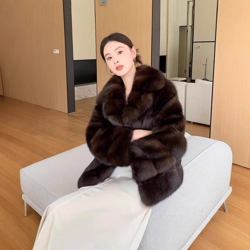 Women's Mink High-grade Fur Green Collar Coats