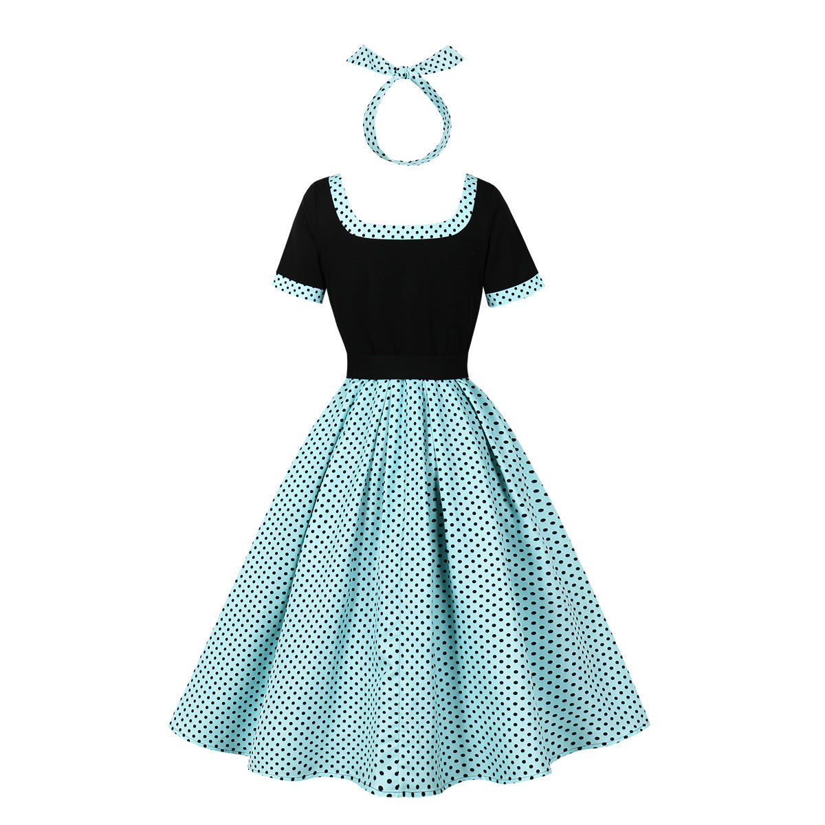 Women's Dots Stitching Square Collar High Big Dresses