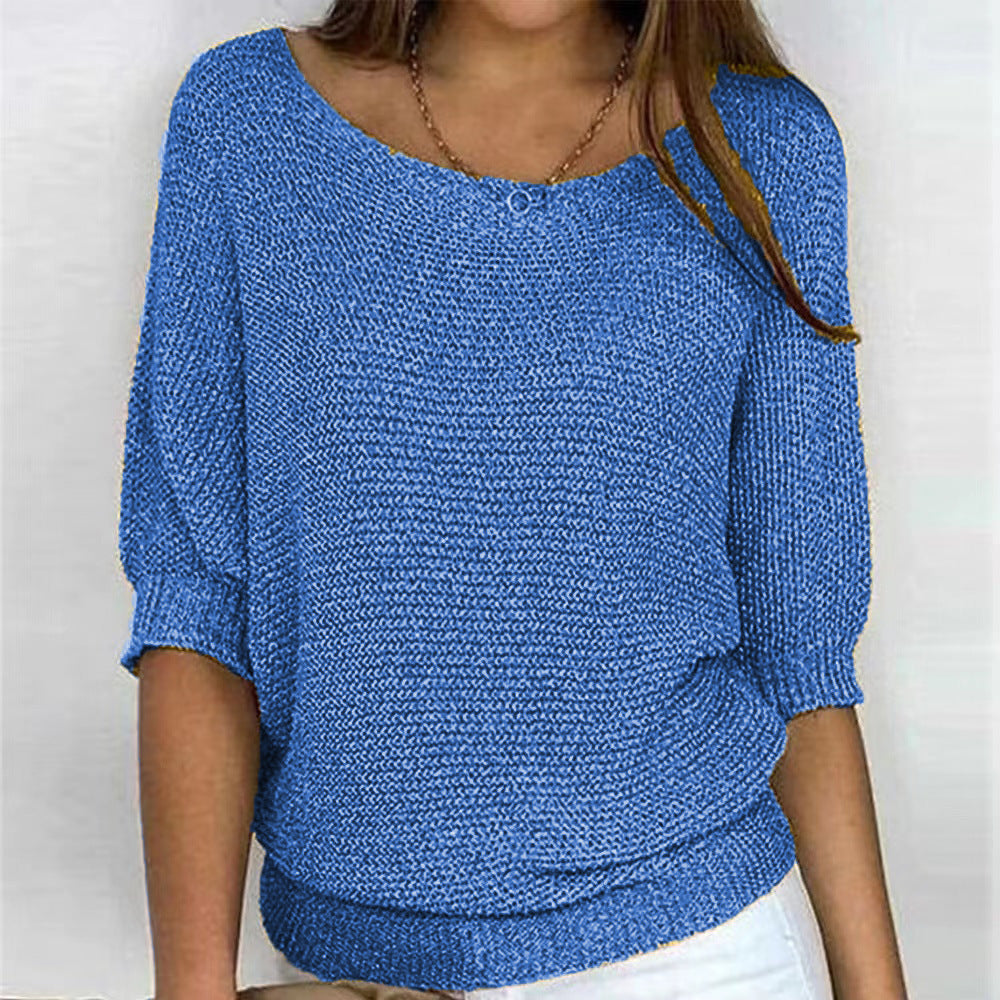 Women's Solid Color Round Neck Temperament Elegant Knitwear