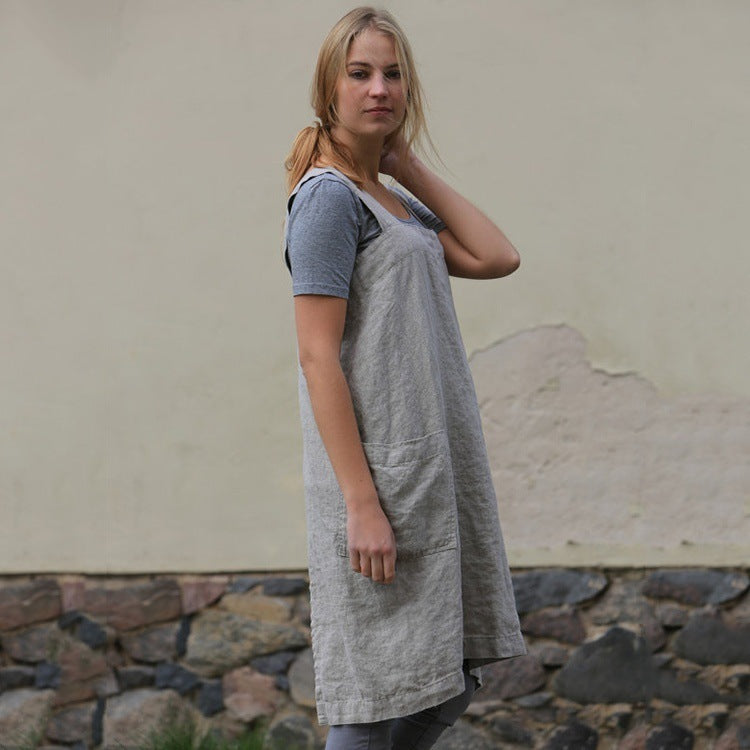 Women's Cotton Linen Apron Home Wear Gardening Dress