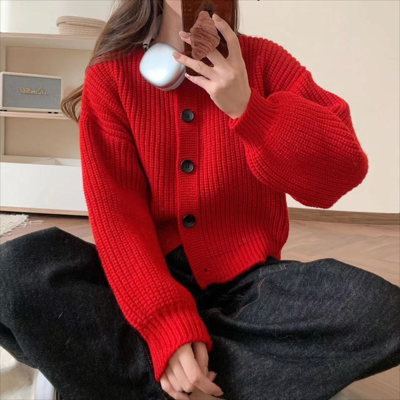 Women's Korean Style Lazy Fashion Pure Color Trendy Round Neck Knitted Women's Sweater