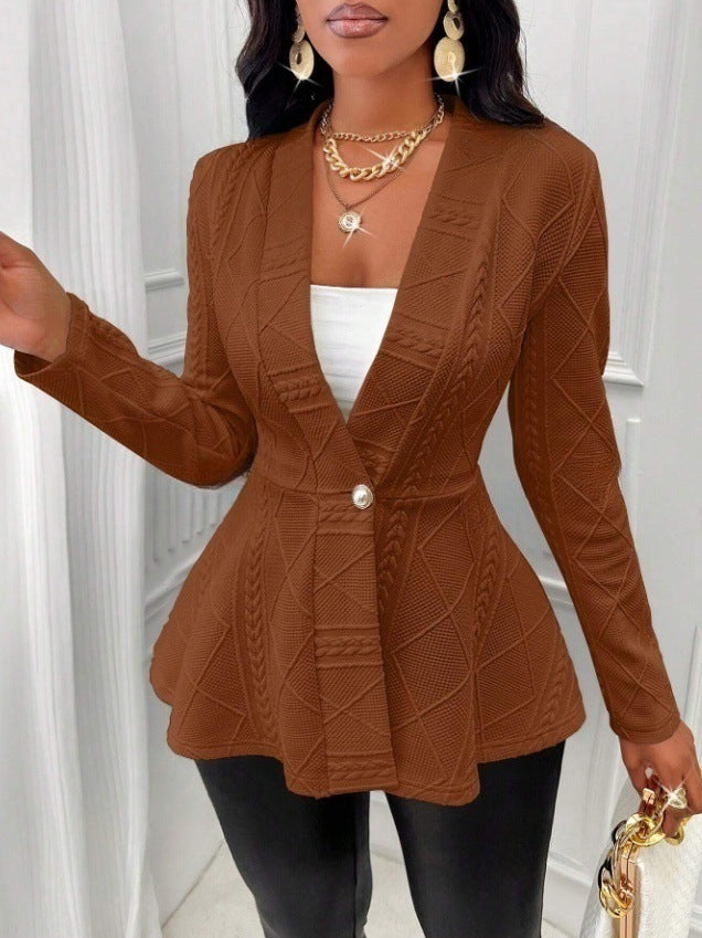 Jacquard Texture Single Button Green Collar Jackets