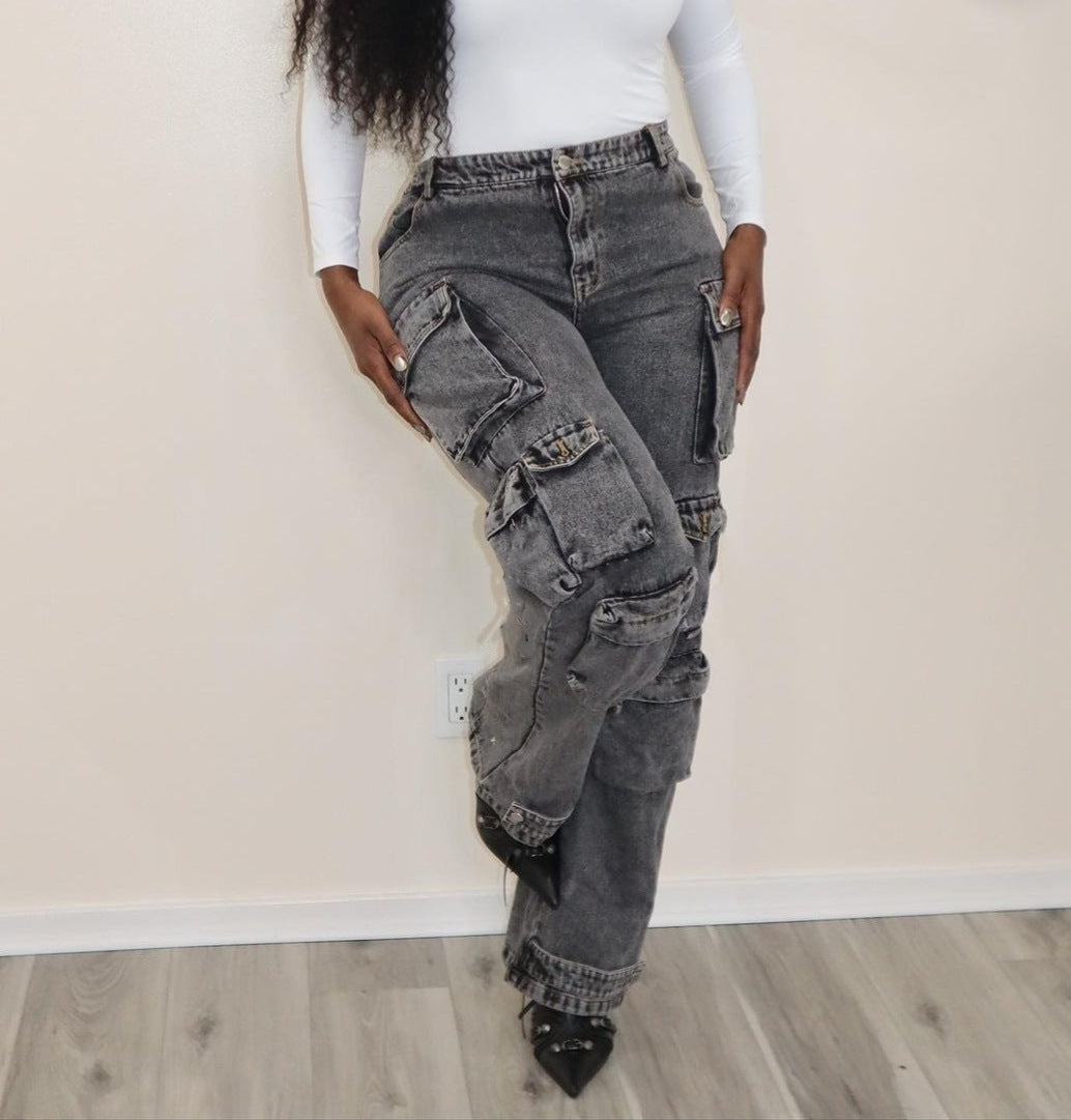 Women's Fashion Street Cut White Straight Loose Jeans