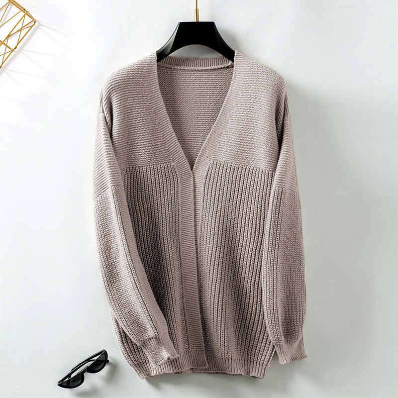 Women's Casual Loose Solid Color Mid-length Knitted Cardigans