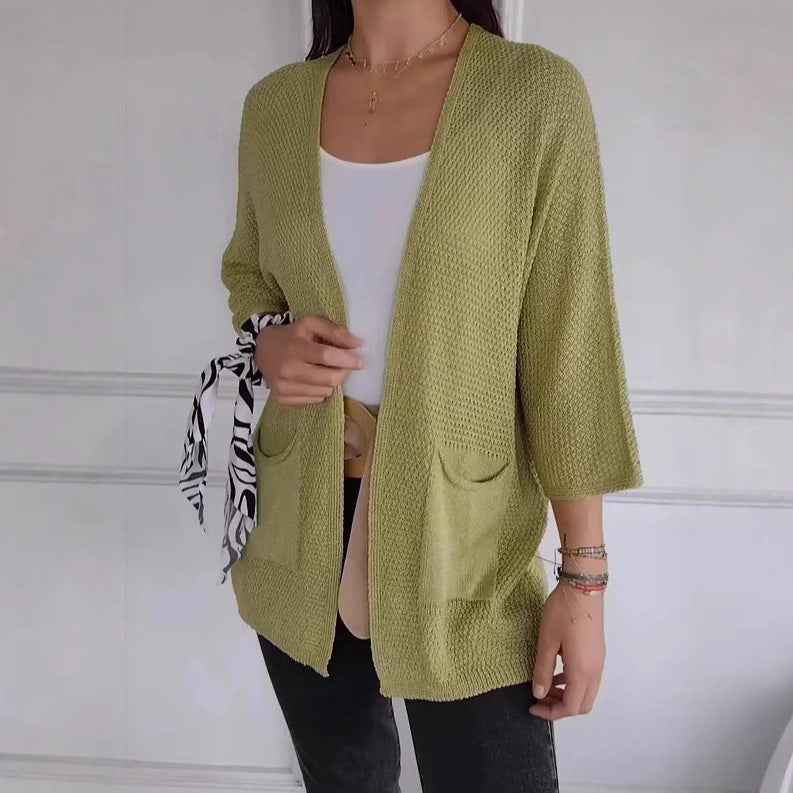 Charming Women's Waffle Sleeve Urban Casual Women's Sweater