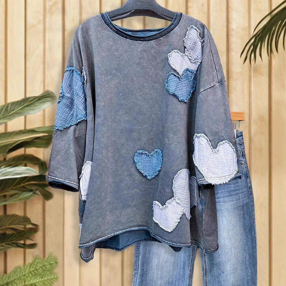 Women's Valentine's Day Love Patch Short-sleeved T-shirt Blouses