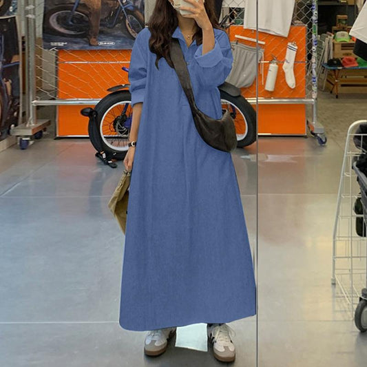 Women's Style Long Sleeve Lapel Solid Color Dresses