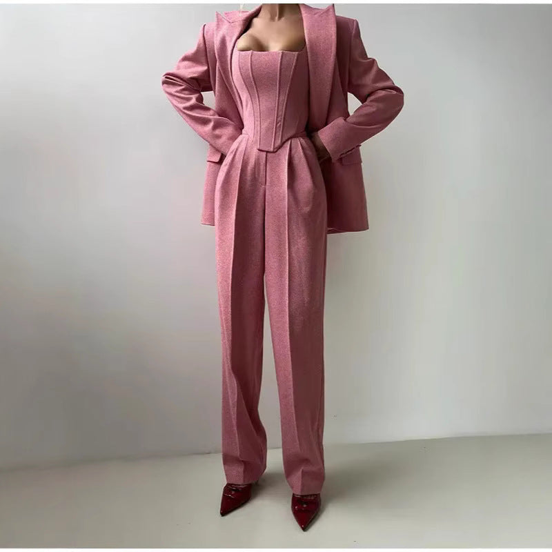 Women's Elegant High-grade Waist Fishbone Suspender Three-piece Suits