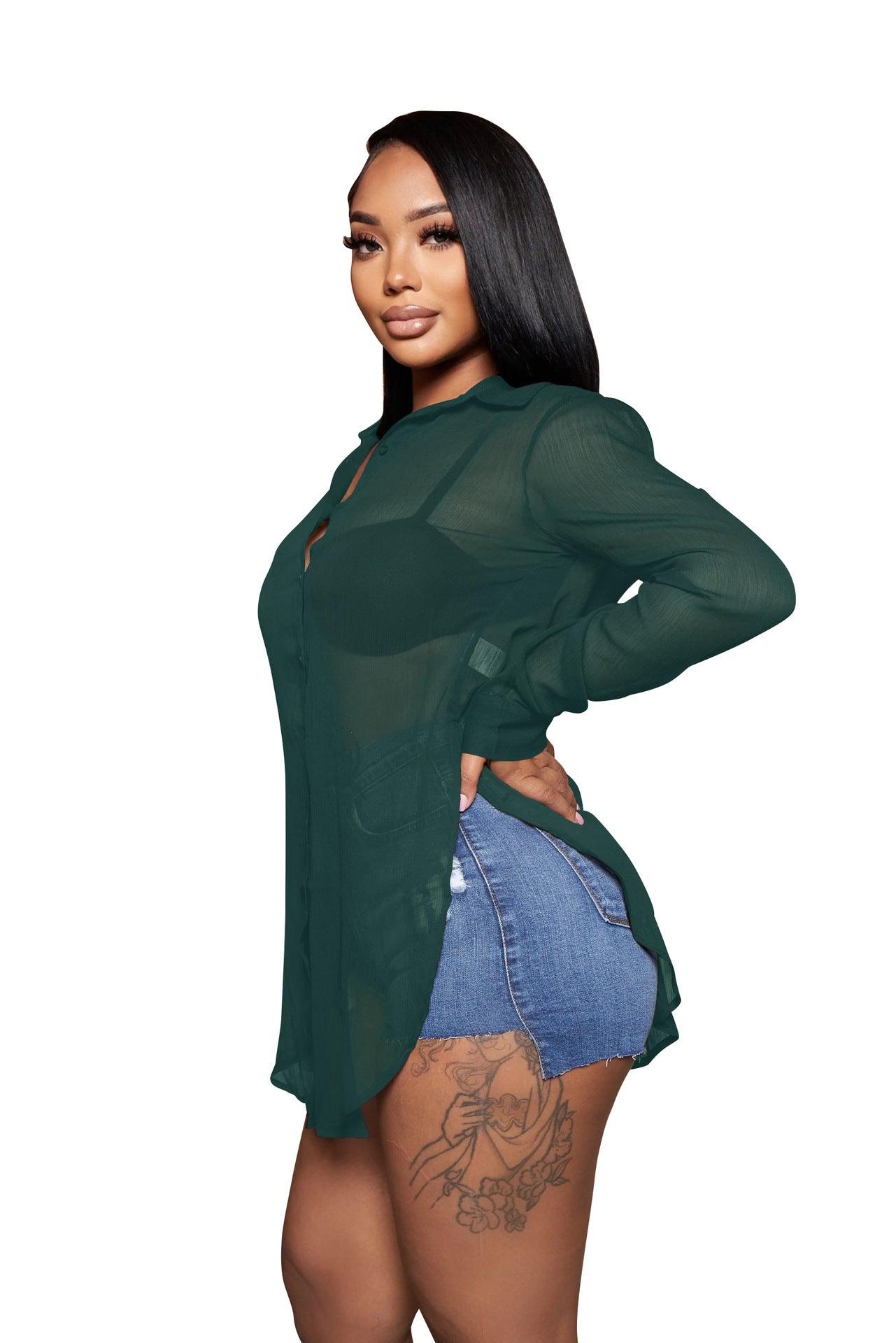 Women's Color Long Sleeve Lapel Loose Temperament Split Blouses