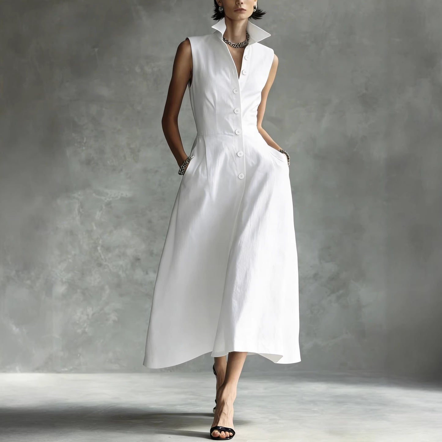 Summer Fashion Casual Stand Collar Elegant Trendy Dress