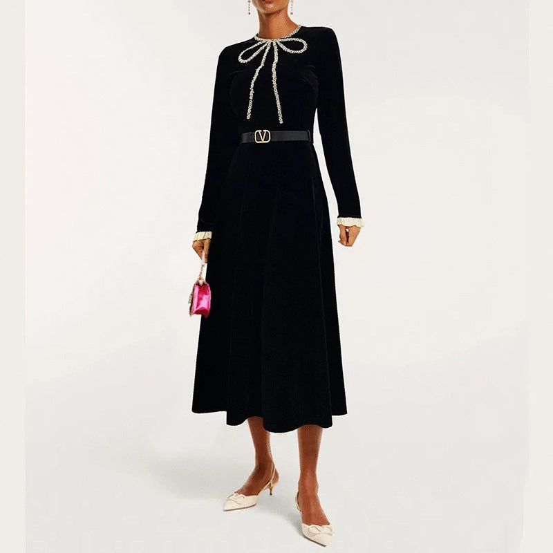 Women's Elegant Style Base Dress Autumn Bow Dresses