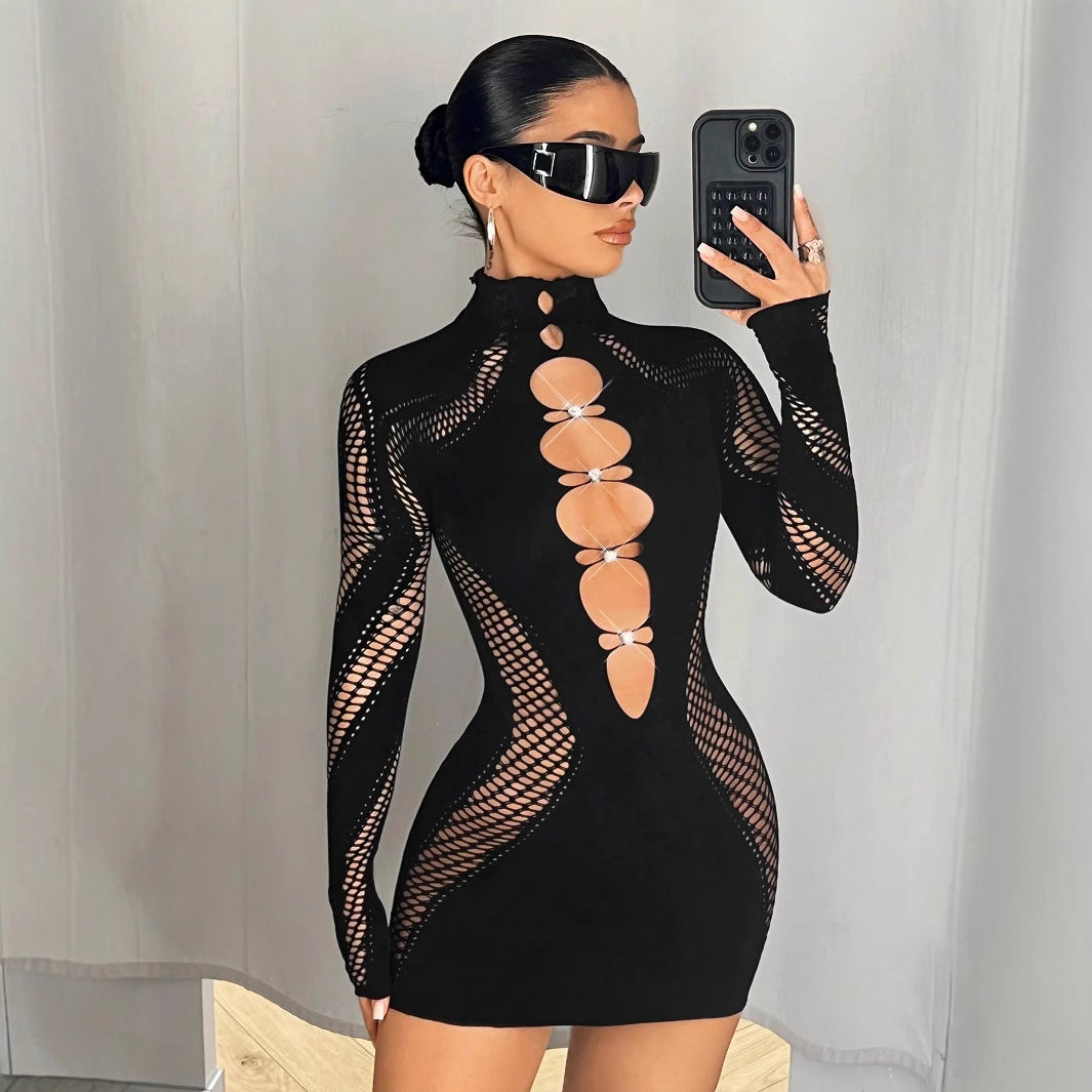 Women's Long Sleeve Half Turtleneck Rhinestone Nylon Clothing