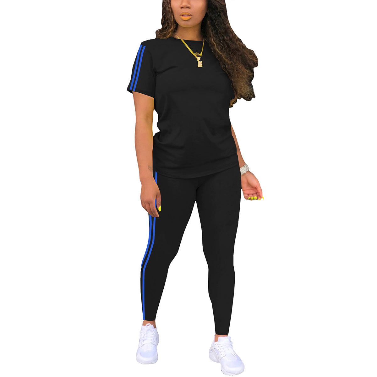 Women's Neck Short-sleeved With Trousers Side Stickers Tops
