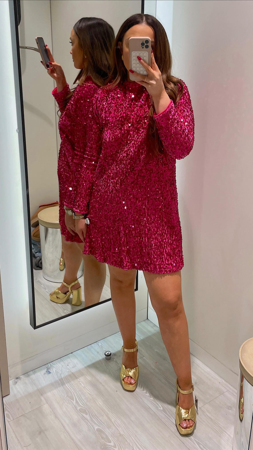 Women's Fashion Sexy Sleeve Sequined Backless Long Sequins Dress Dresses
