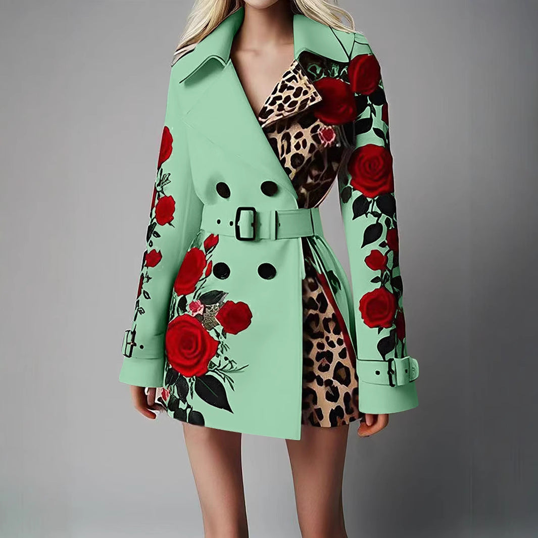 Women's Fashion Temperament Printed Turn-down Collar Coats
